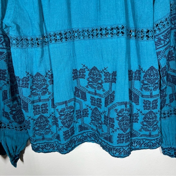 Anthropologie Antik Batik Embroidered Boho Blue Peasant Blouse Size Small - Picture 10 of 10